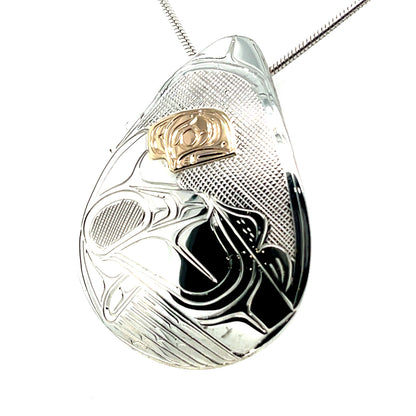 Pendant - Gold & Silver - Teardrop - Raven - Large