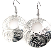 Earrings - Sterling Silver - Round Stencil - Wolf
