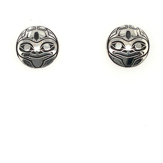 Earrings - Sterling Silver - Round Studs - Frog