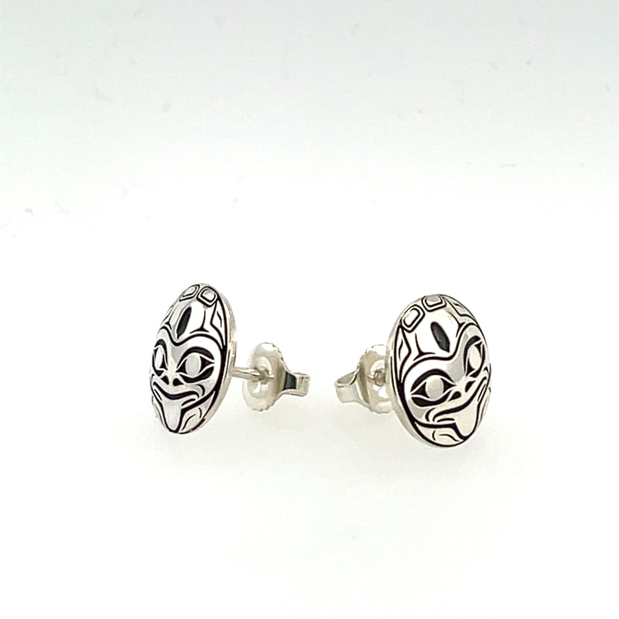 Earrings - Sterling Silver - Round Studs - Frog
