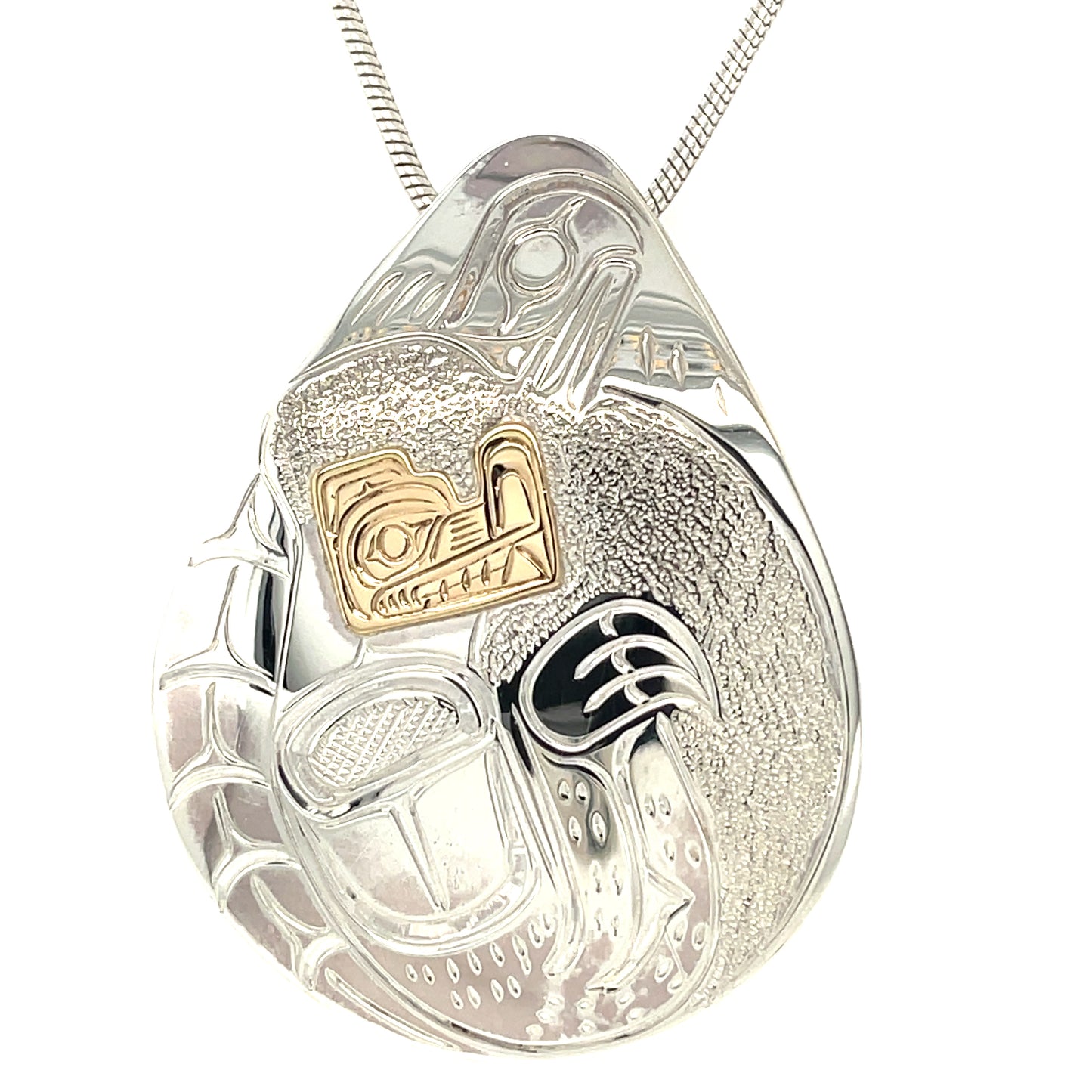 Pendant - Gold & Silver - Teardrop - Wolf & Moon - Large