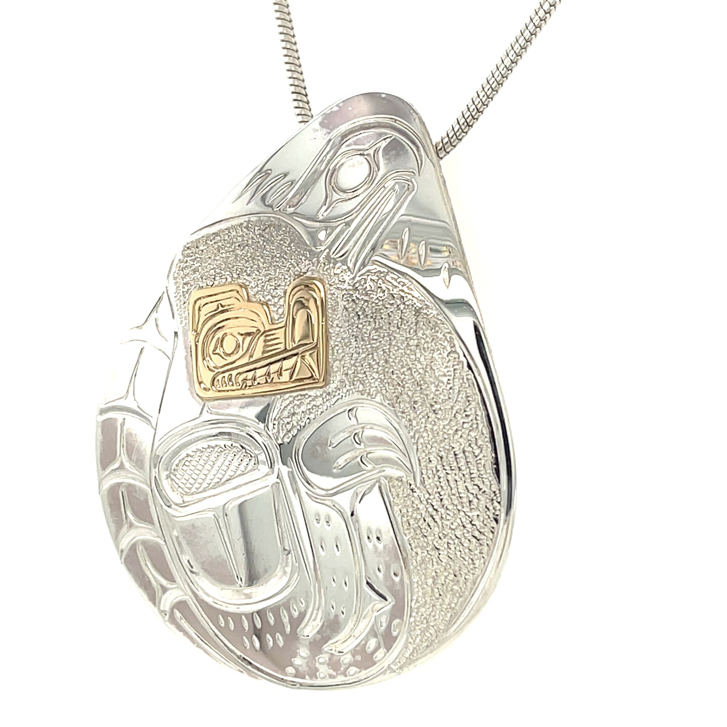 Pendant - Gold & Silver - Teardrop - Wolf & Moon - Large