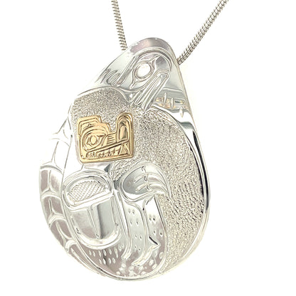 Pendant - Gold & Silver - Teardrop - Wolf & Moon - Large