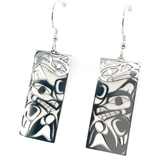 Earrings - Sterling Silver - Rectangle - Wolf Raven