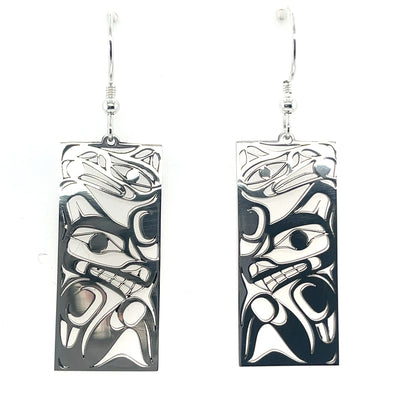 Earrings - Sterling Silver - Rectangle - Wolf Raven