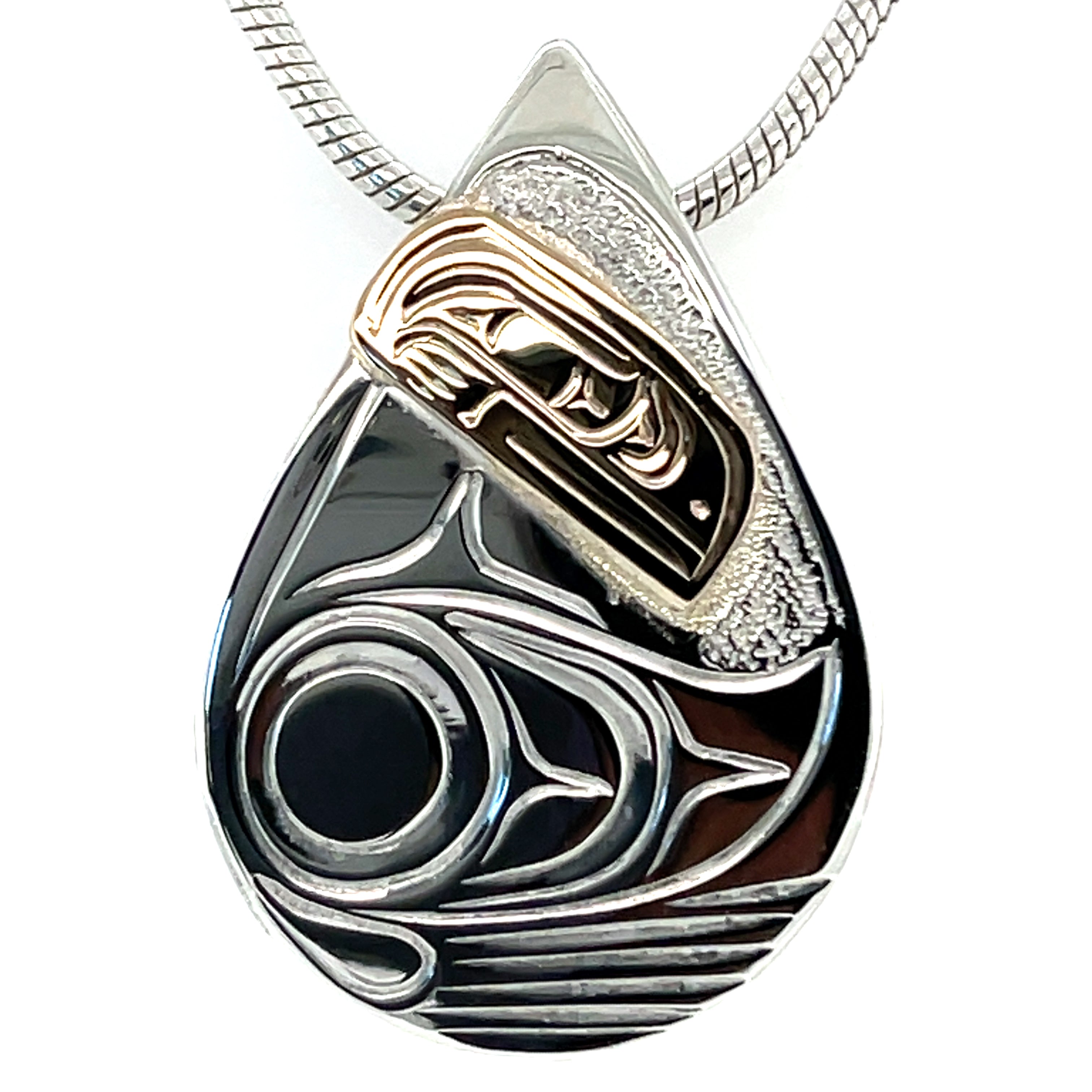 Pendant - Gold &amp; Silver - Teardrop - Raven - Small