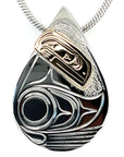 Pendant - Gold & Silver - Teardrop - Raven - Small