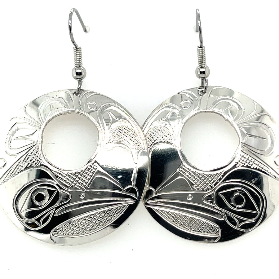 Earrings - Sterling Silver - XL - Round - Stencil - Hummingbird