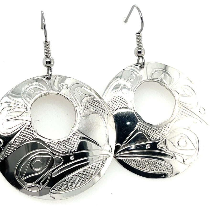 Earrings - Sterling Silver - XL - Round - Stencil - Hummingbird