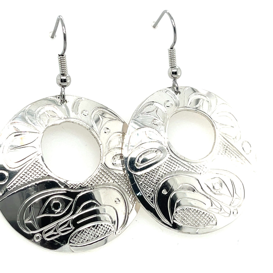 Earrings - Sterling Silver - Round Stencil - Eagle - XL