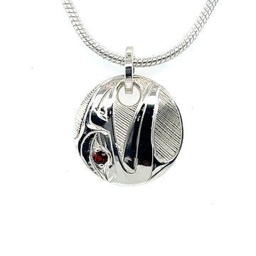 Pendant - Sterling Silver with Garnet - Round - Raven