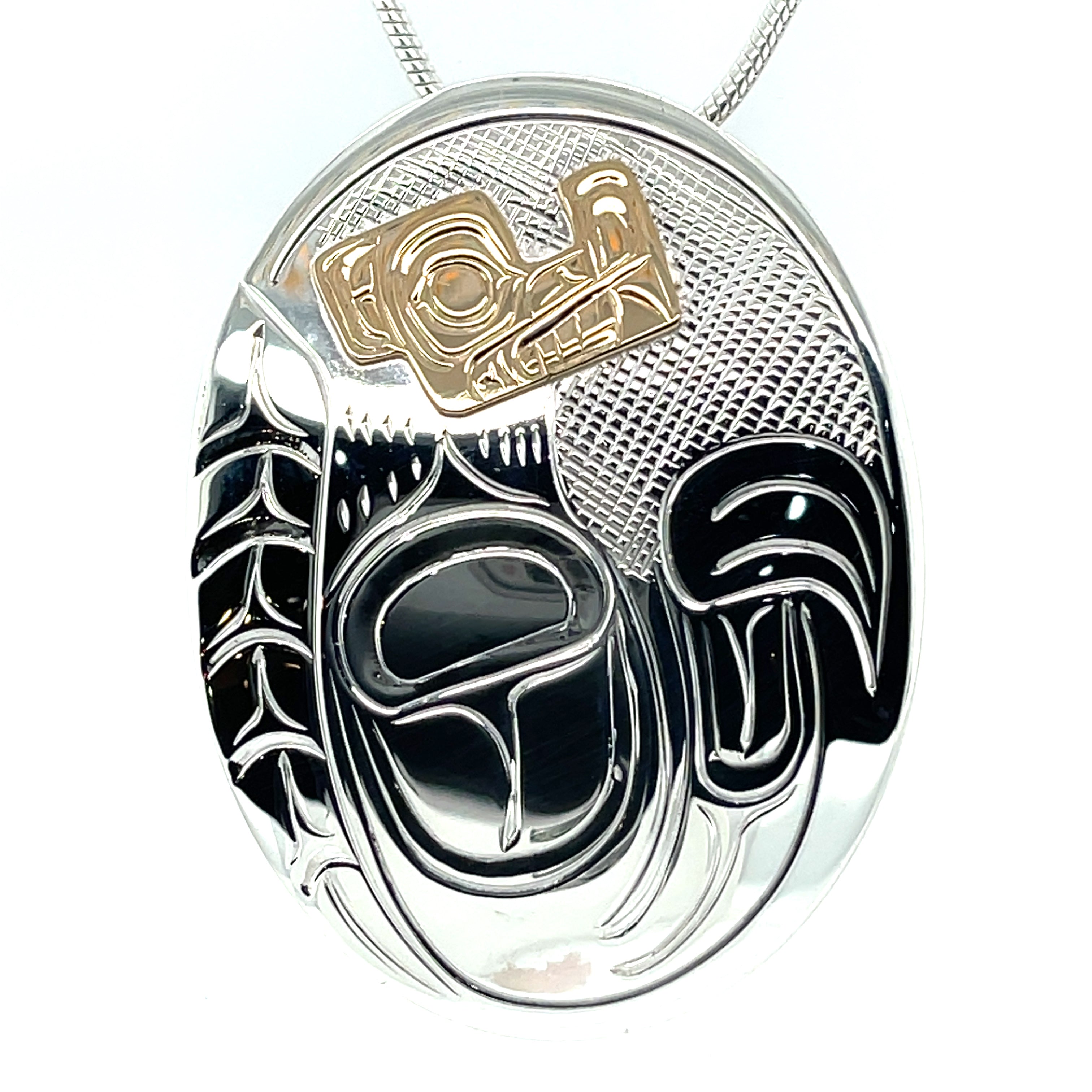 Pendant - Gold &amp; Silver - Oval - Wolf - XL