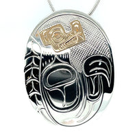 Pendant - Gold & Silver - Oval - Wolf - XL