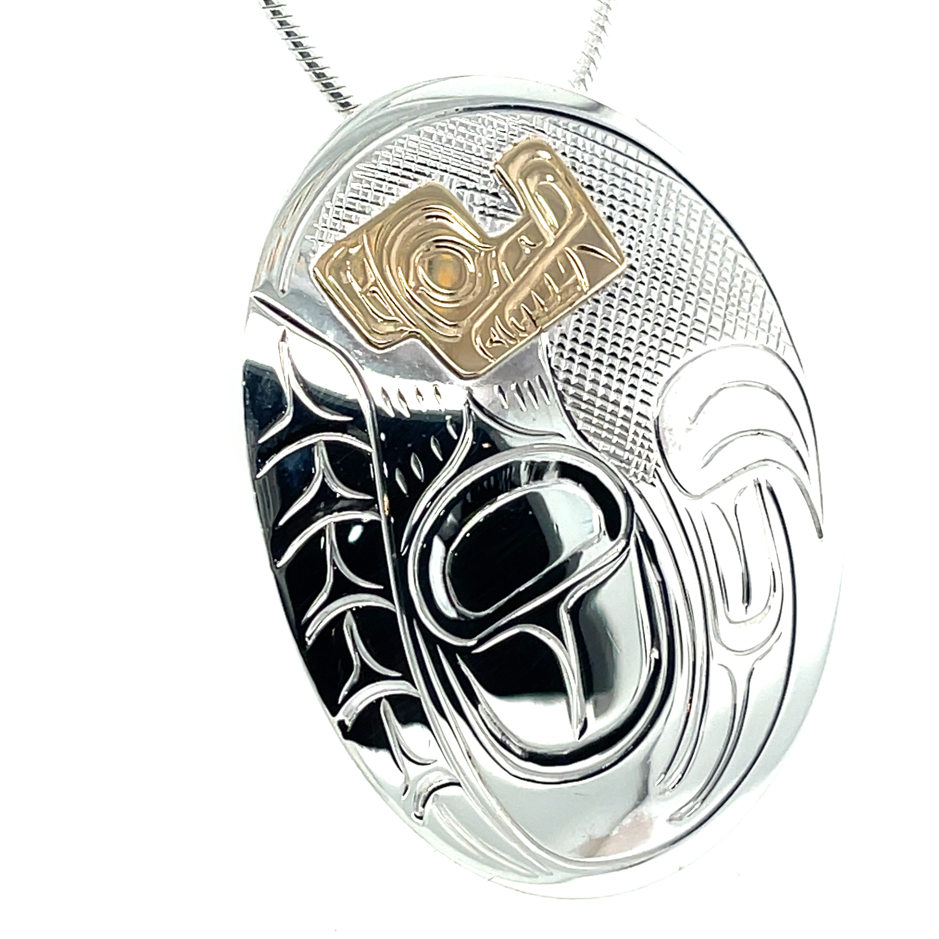 Pendant - Gold &amp; Silver - Oval - Wolf - XL
