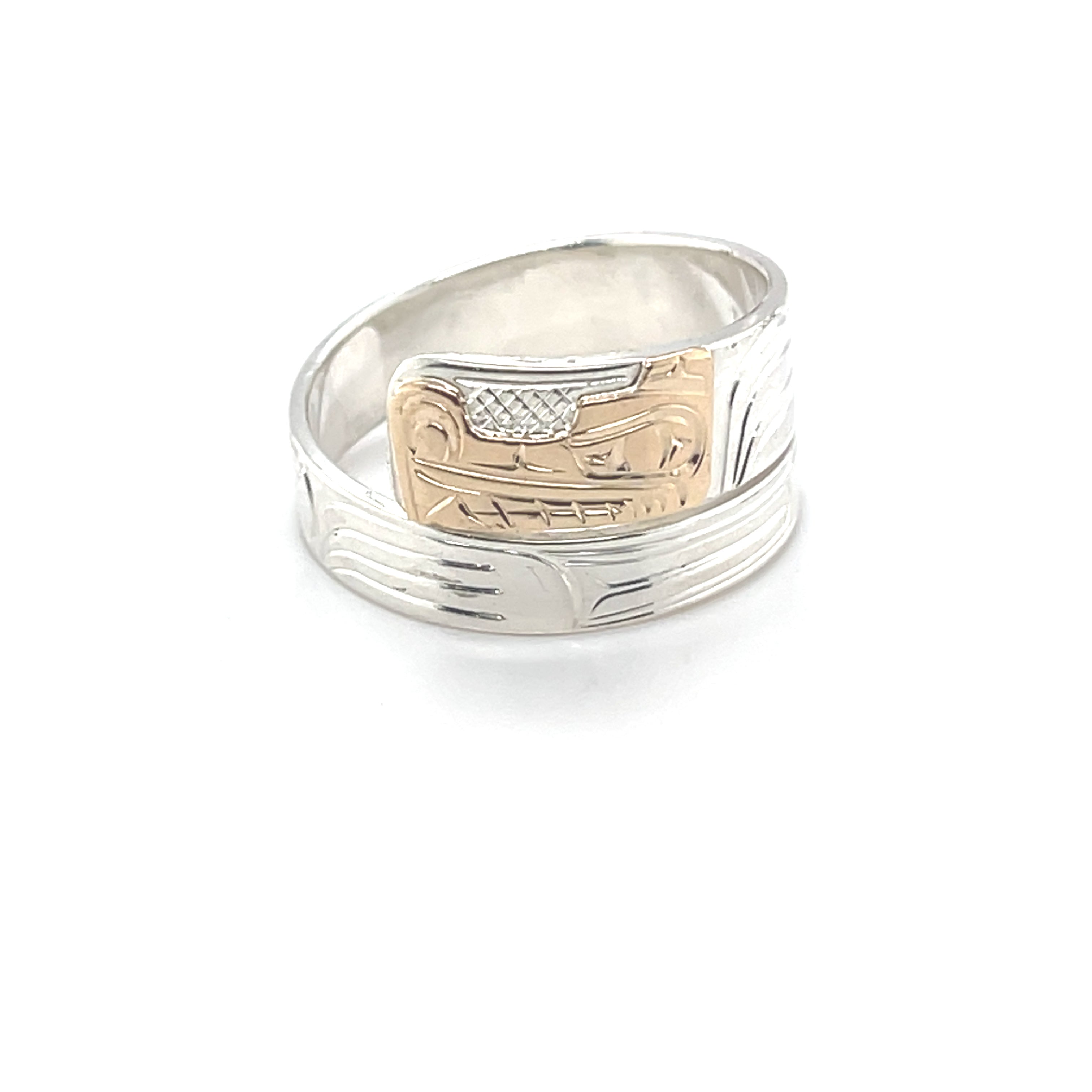Ring - Gold &amp; Silver - Wrap - 1/4&quot; - Wolf - Size 8.25