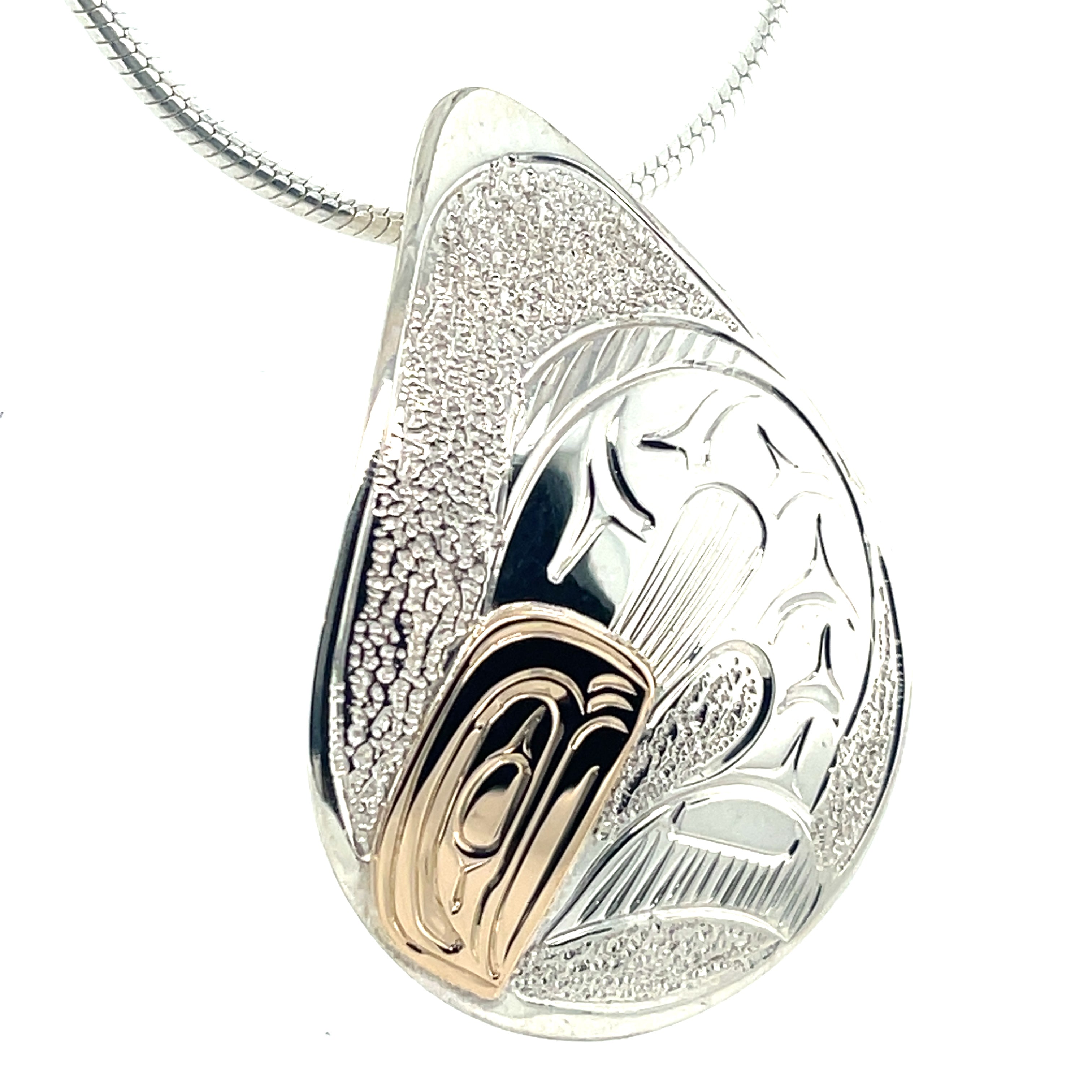 Pendant - Gold &amp; Silver - Teardrop - Salmon - Large