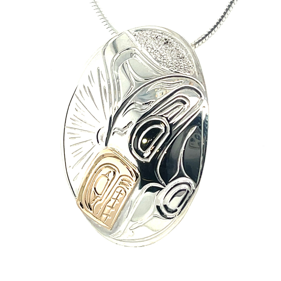 Pendant - Gold & Silver - Oval - Orca - Large