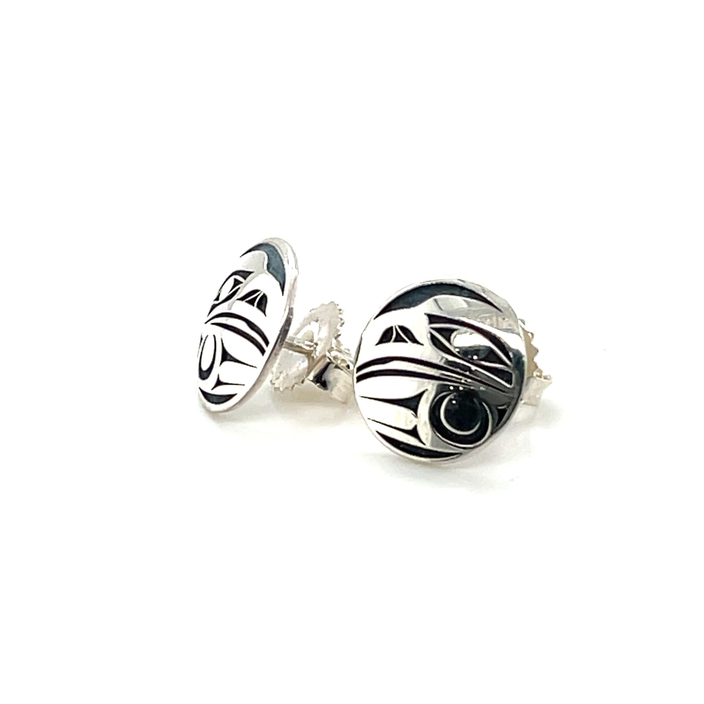 Earrings - Sterling Silver - Round Studs - Raven