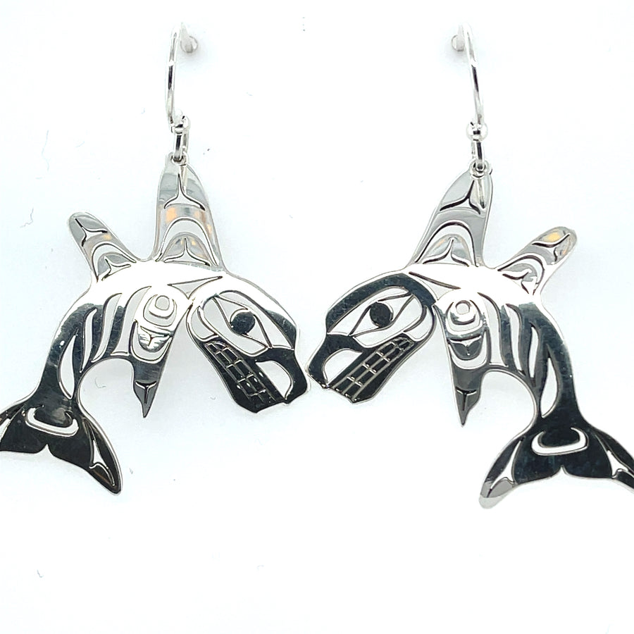 Earrings - Sterling Silver - Cutout - Double Finned Orca