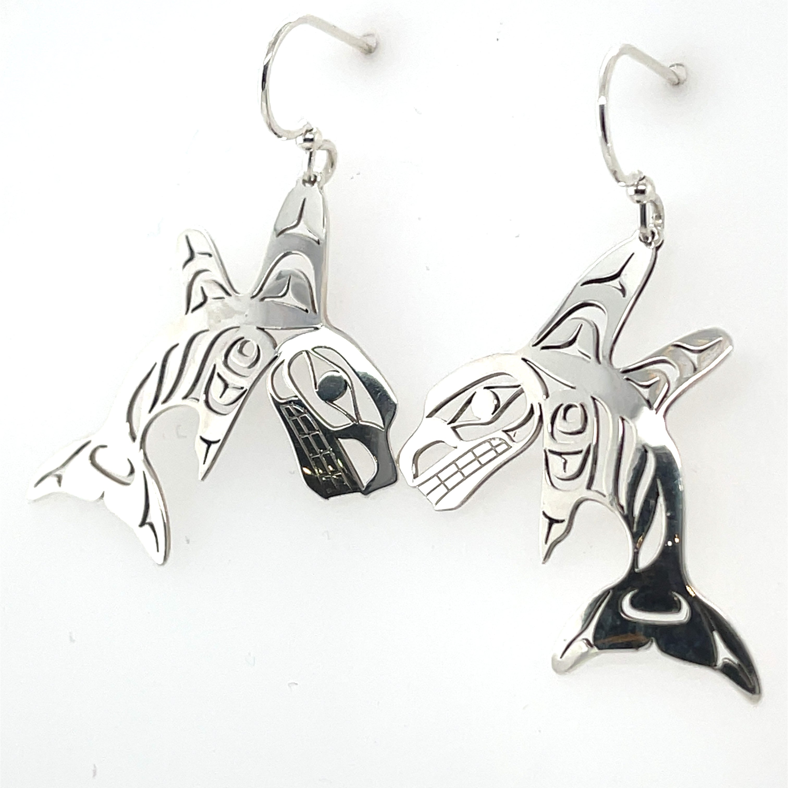 Earrings - Sterling Silver - Cutout - Double Finned Orca
