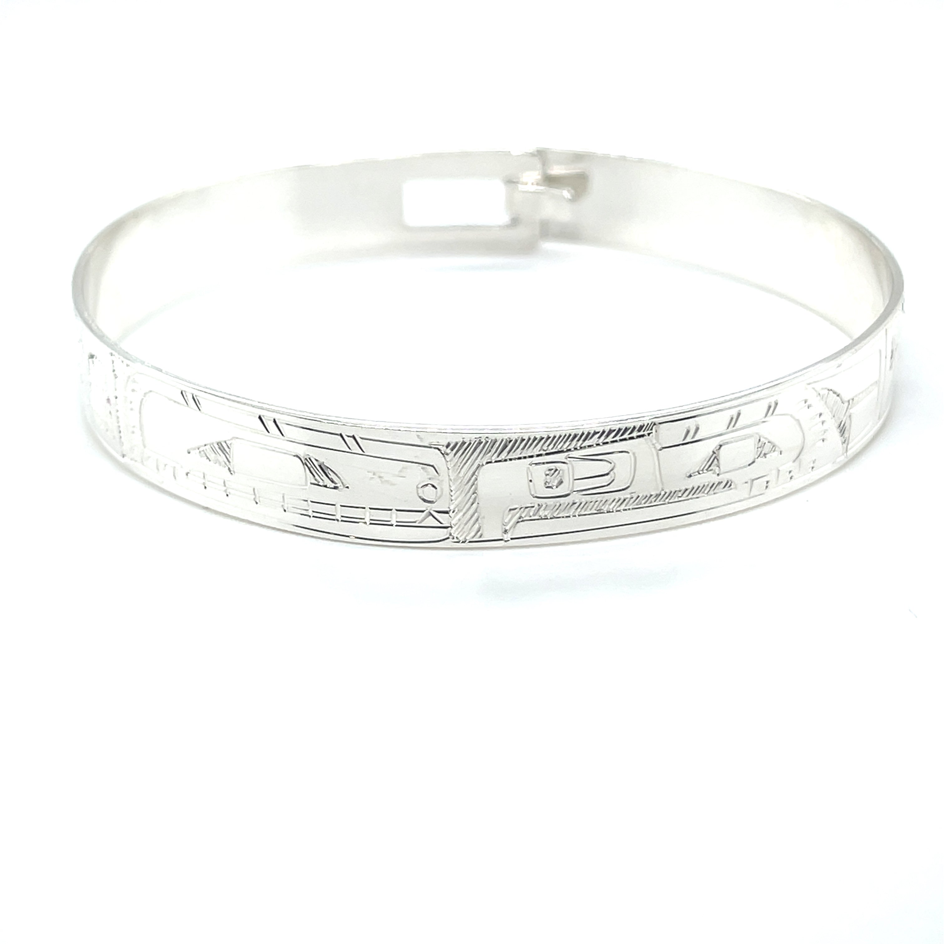 Bangle - Sterling Silver - 3/8&quot; - Orca &amp; Thunderbird