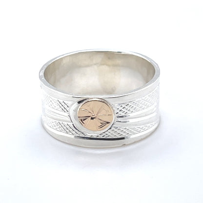 Ring - Gold & Silver - 3/8" - Hummingbirds & Flower - size 8.5