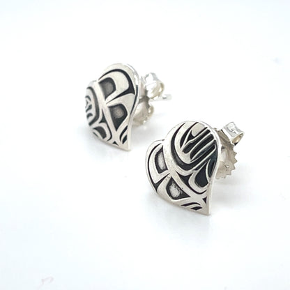 Earrings - Sterling Silver - Heart Studs - Raven