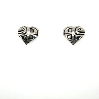 Earrings - Sterling Silver - Heart Studs - Raven