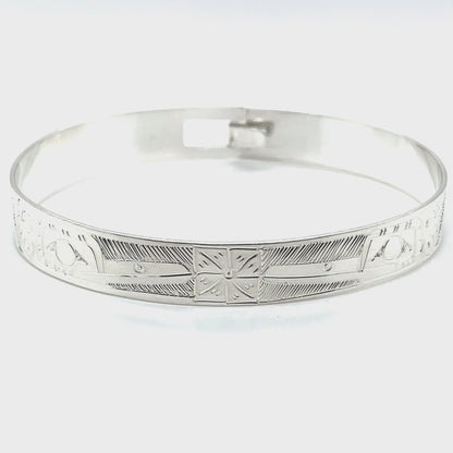 Bangle - Sterling Silver - 3/8" - Hummingbirds & Flower