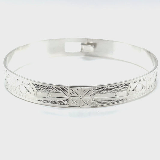 Bangle - Sterling Silver - 3/8" - Hummingbirds & Flower
