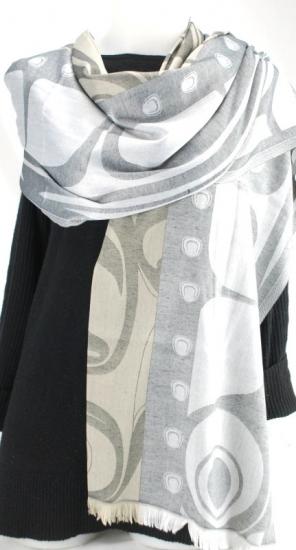 Shawl - Poly Jacquard - Raven - Grey Cream