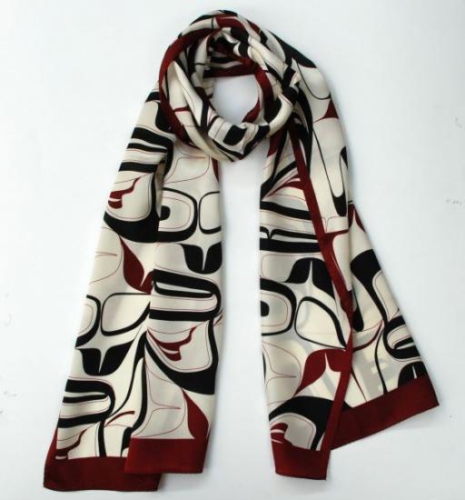 Scarf - Silk - Eagle - Cream, Black & Red