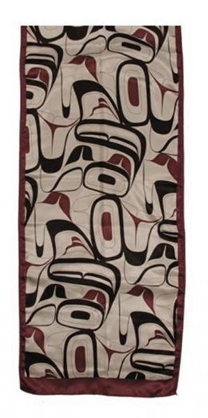 Scarf - Silk - Eagle - Cream, Black & Red