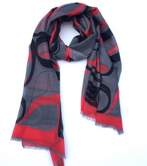 Shawl - Poly Woven - *Raven Transforming - Red &amp; Grey