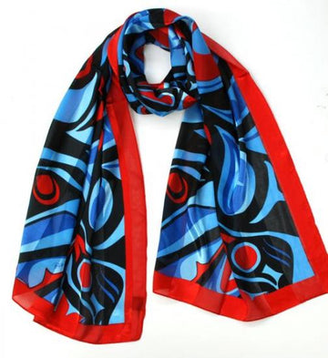 Scarf - Poly Satin - Raven - Red & Blue