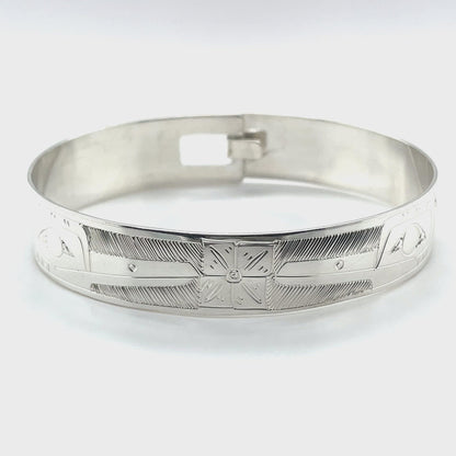 Bangle - Sterling Silver - 1/2" - Hummingbirds & Flower