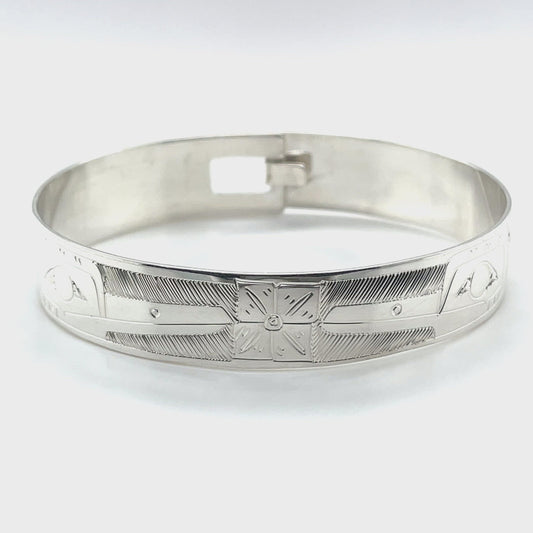 Bangle - Sterling Silver - 1/2" - Hummingbirds & Flower