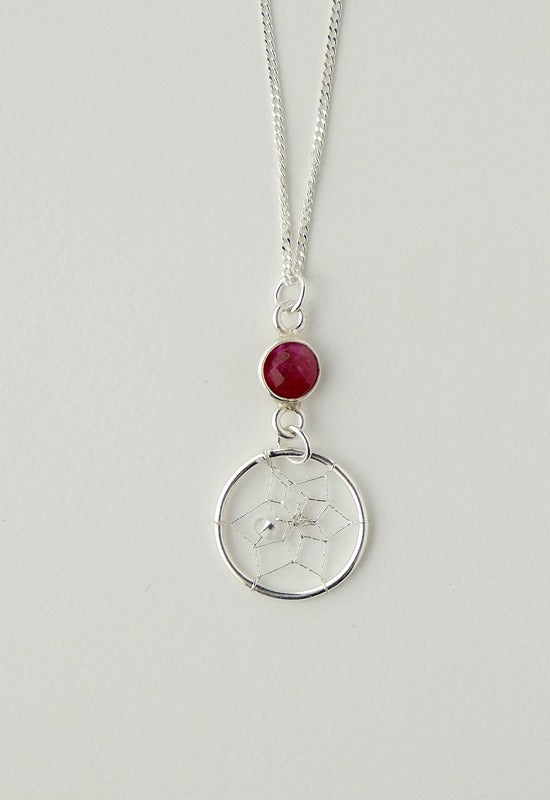 Pendant - Dream Catcher - Sterling Silver - July - Ruby