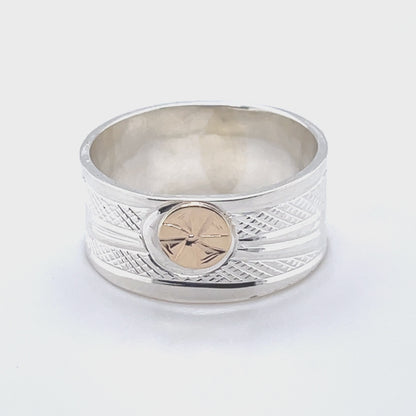 Ring - Gold & Silver - 3/8" - Hummingbirds & Flower - size 8.5