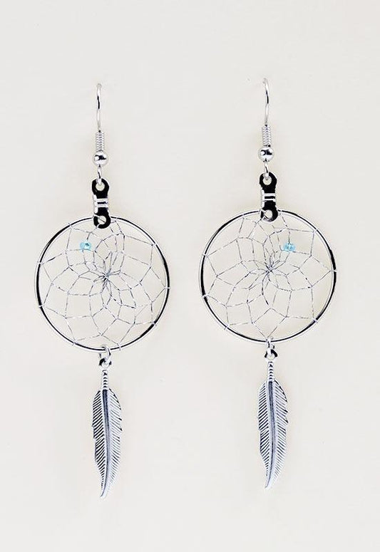 Earrings - Dream Catcher - Metal Feather