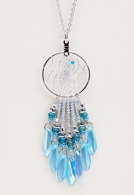 Pendant - Glass Beads - Dream Catcher - Aqua