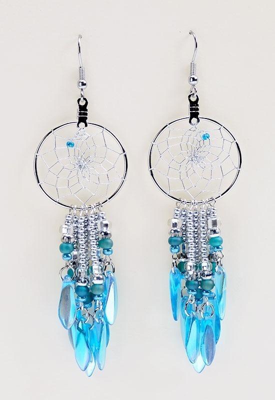 Earrings - Glass Beads - Dream Catcher - Aqua