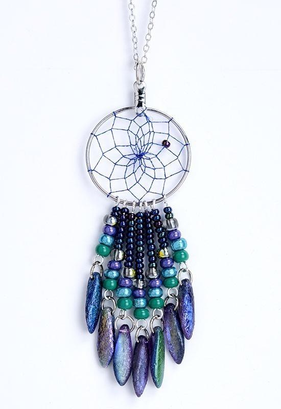 Pendant - Glass Beads - Dream Catcher - Peacock