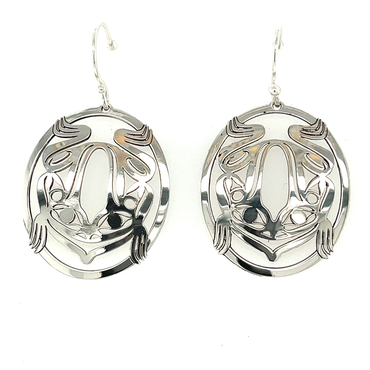 Earrings - Sterling Silver - Oval Stencil - Frog