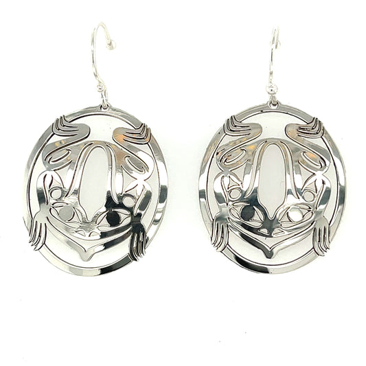 Earrings - Sterling Silver - Oval Stencil - Frog