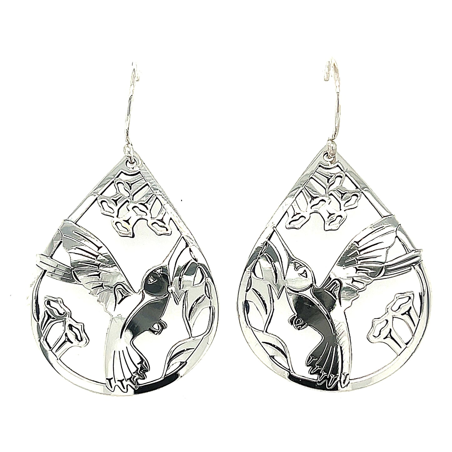 Earrings - Sterling Silver - Teardrop - Hummingbird