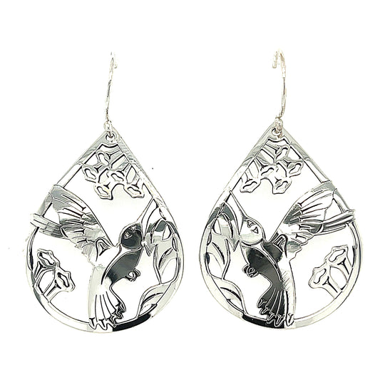 Earrings - Sterling Silver - Teardrop - Hummingbird