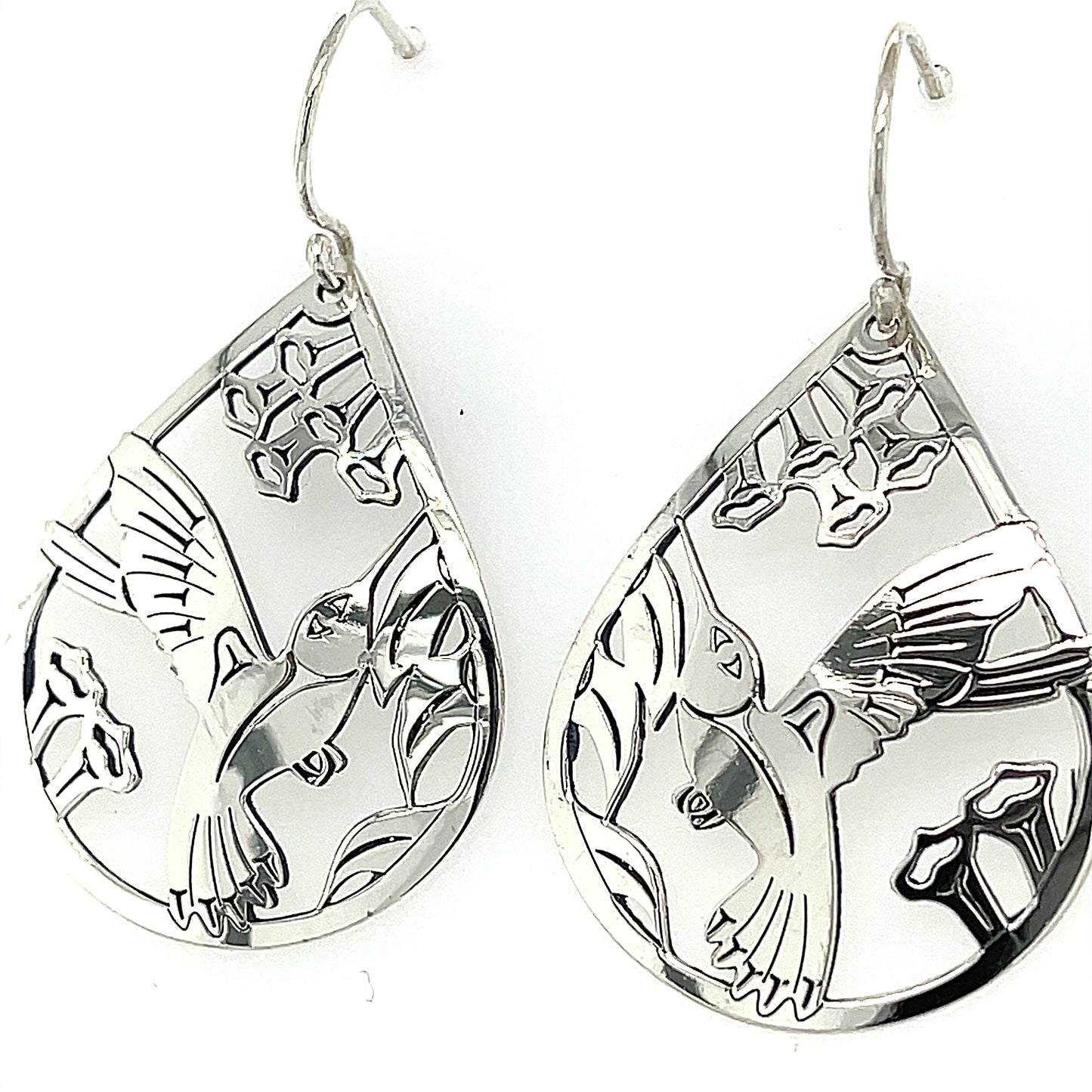 Earrings - Sterling Silver - Teardrop - Hummingbird