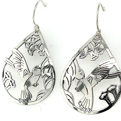 Earrings - Sterling Silver - Teardrop - Hummingbird