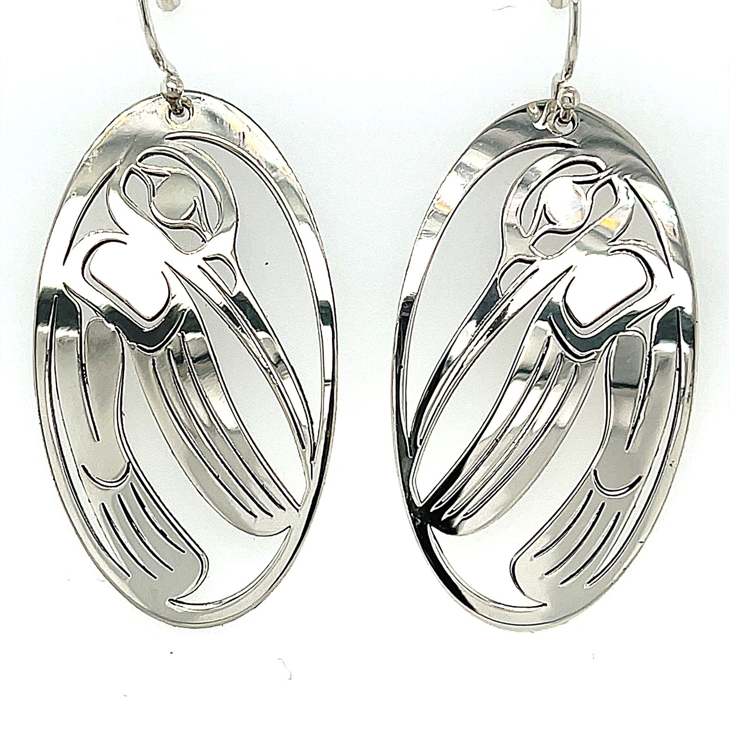 Earrings - Sterling Silver - Oval - Hummingbird